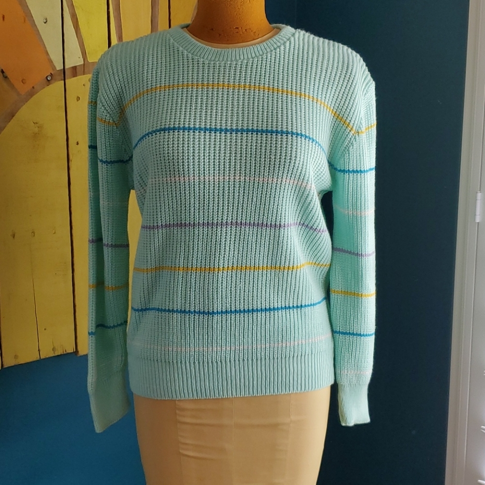 Vintage Teal Sweater with Stripes